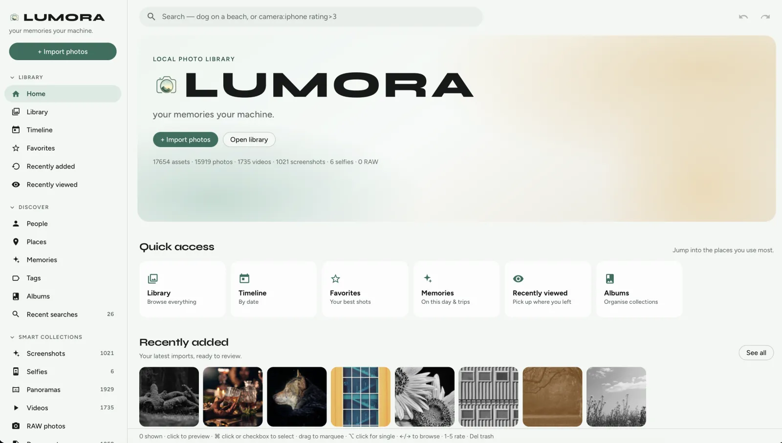 LUMORA home library grid